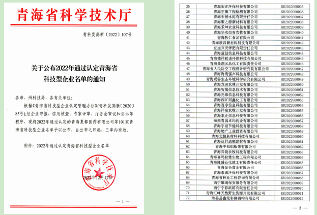 工投公司被青海省科技厅成功认定为&ldquo;青海省科技型企业&rdquo;