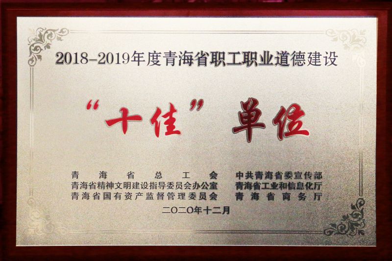 2018-2019年度青海省职工职业道德建设&ldquo;十佳&rdquo;单位